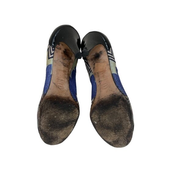Missoni Designer Pumps Sz 39 Leather Chevron Print Round Toe Heels Multicolor - Picture 9 of 13